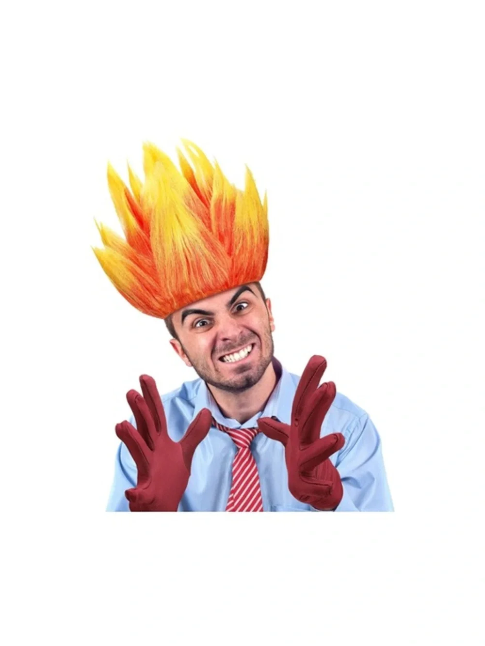 Anger Flame Fire spiky Orange Short Halloween wig one size